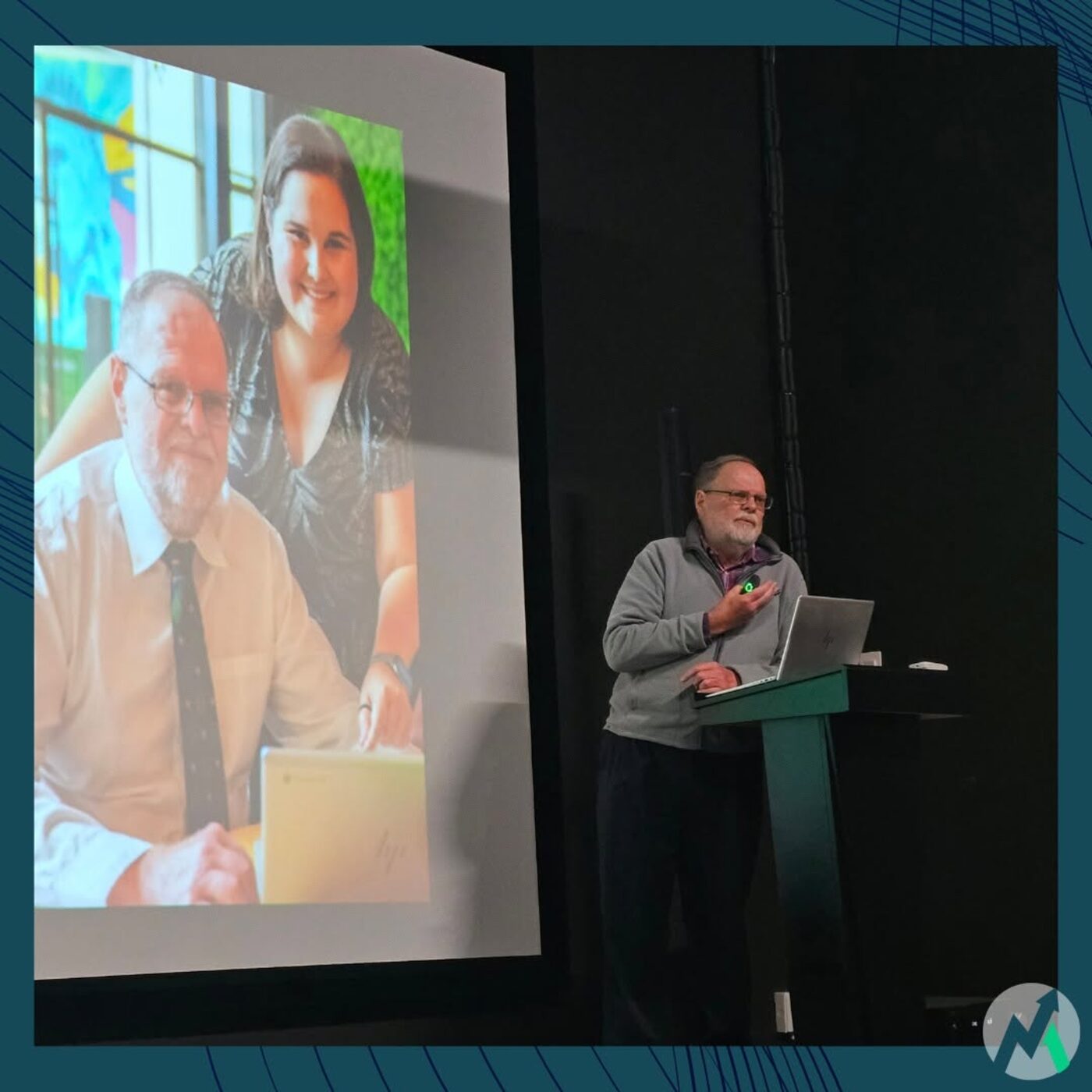 Valentine Mogg presenting at an industry event